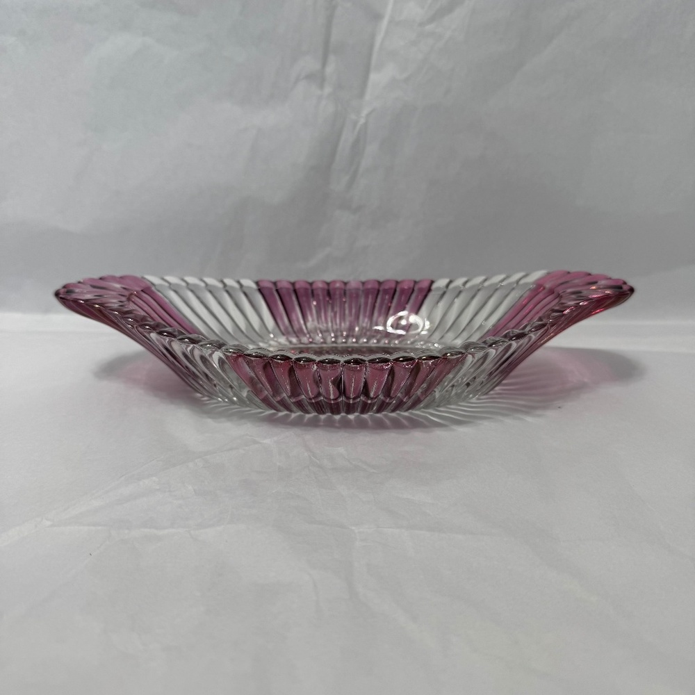 Jeanette Cut Glass Oval Ribbed Banana Split Candy/Relish Dish Cranberry/Clear